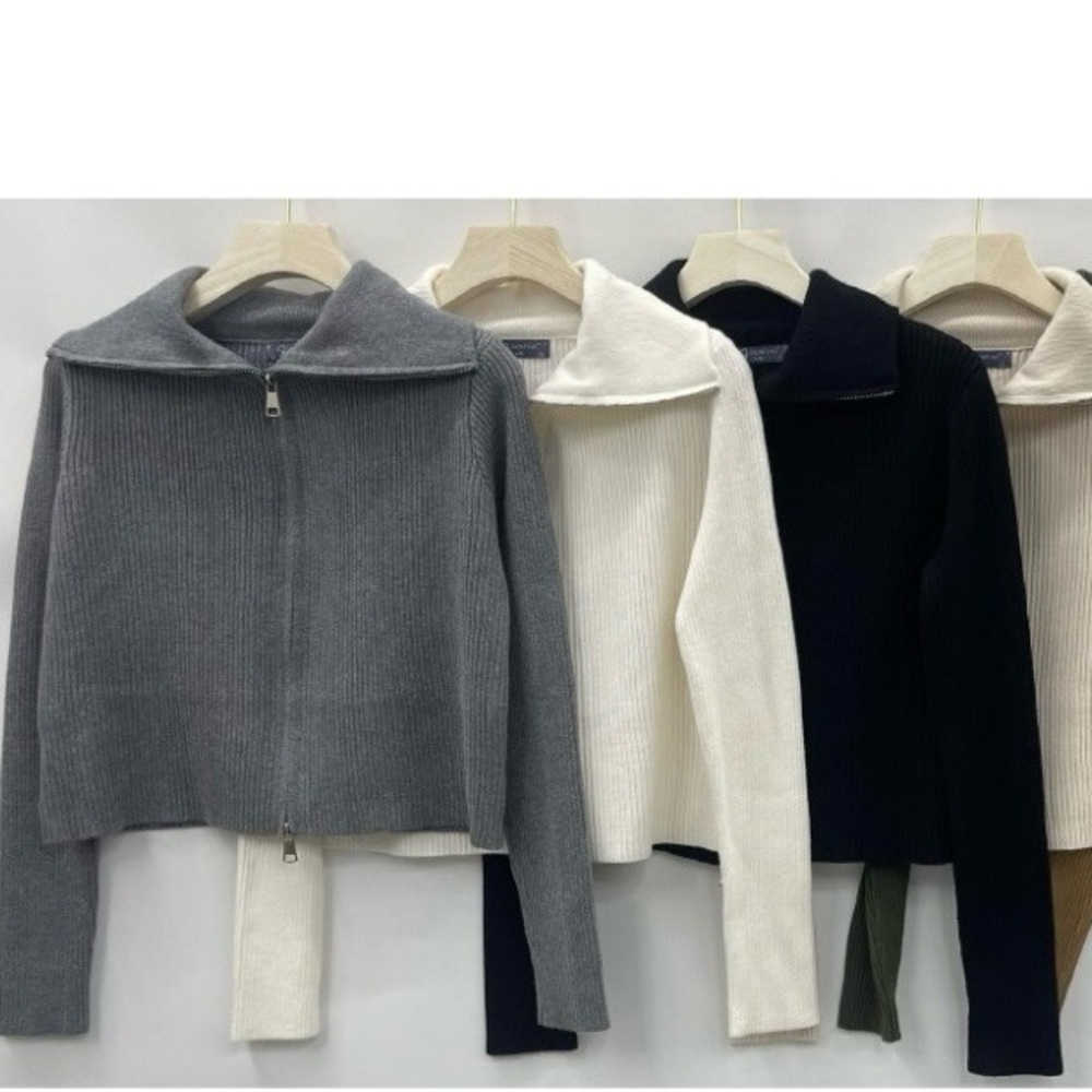 Women's Zip-Up Sweater - Gray, White, Black